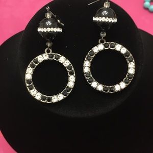 Rhinestone and black drop earrings